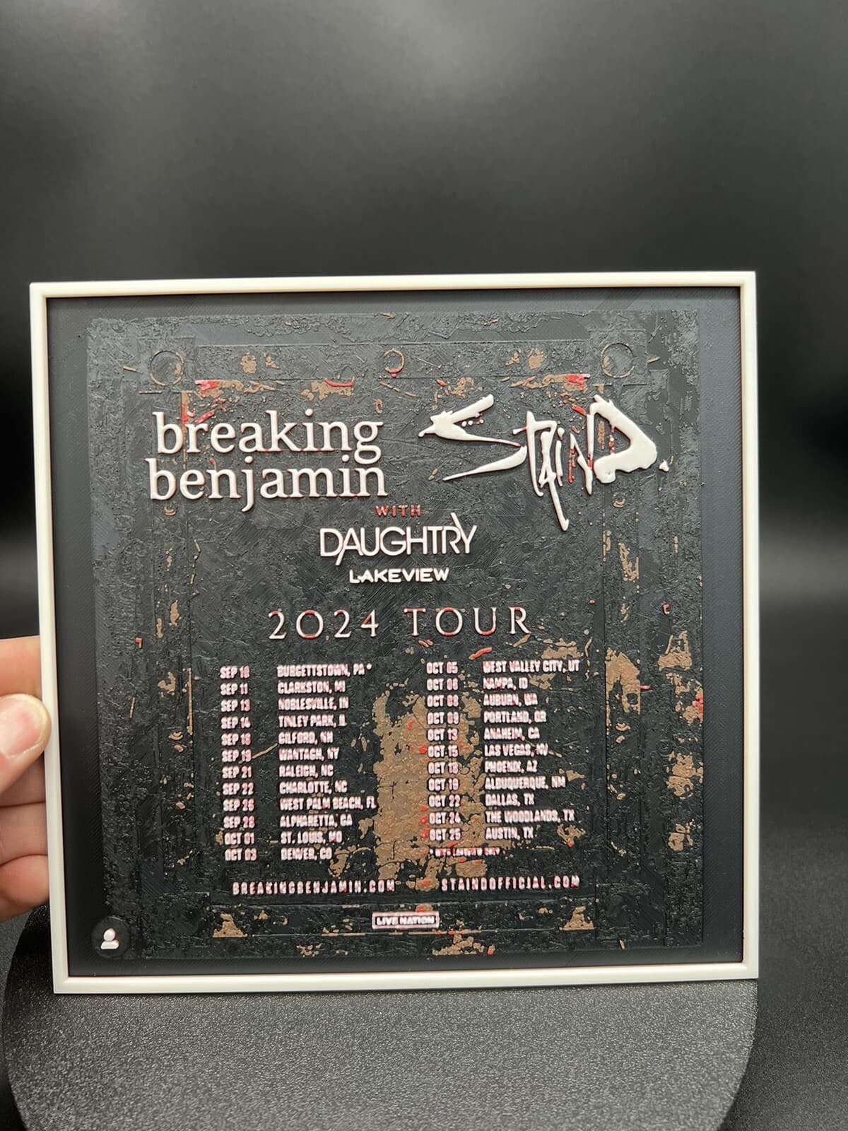 Breaking Benjamin, Staind, Daughtry, Lakeview Tour poster 2024 - 3D Printed!