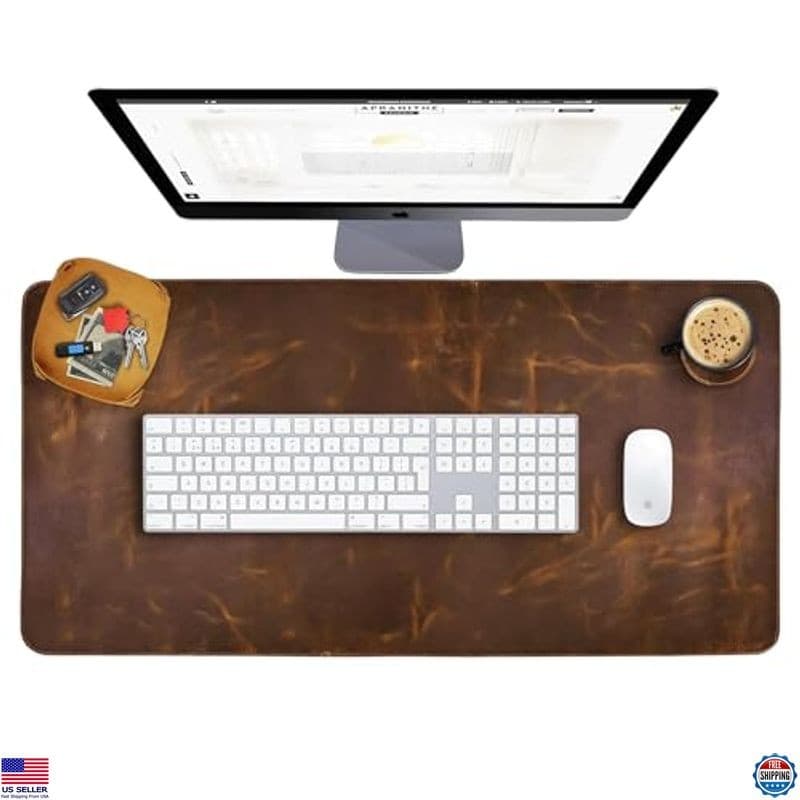 ELIZO Leather Desk Pad Mat 31x15.6" Thick 3mm Double Layer Blotter Protector