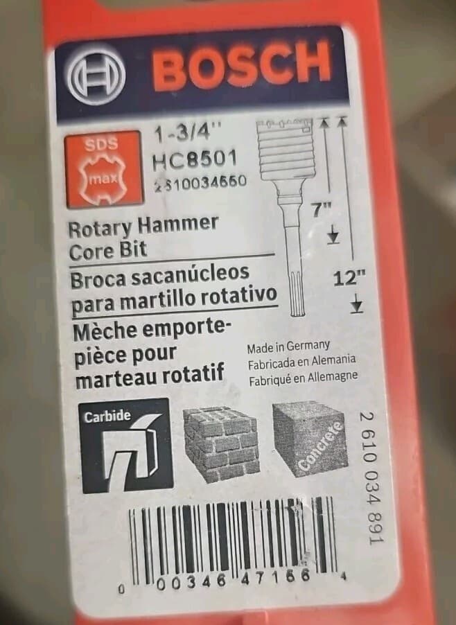 Bosch HC8501 1-3/4-Inch x 7-Inch x 12-Inch SDS Max 1-Piece Core Cutter NEW