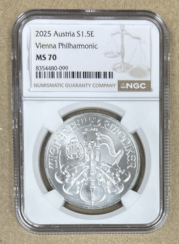 2025 Silver Austria Vienna Philharmonic 1.5 Euro NGC MS70