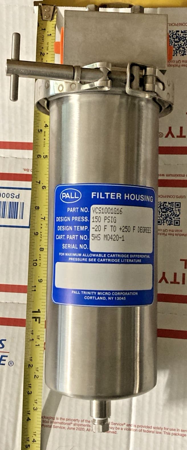Pall Filter Housing, Stainless Steel IDL series #VCS1001G16, New old stock