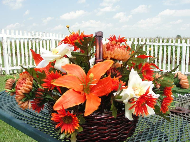 Orange Lily Silk Flower Arrangement Wicker Basket Spectacular Custom Designs