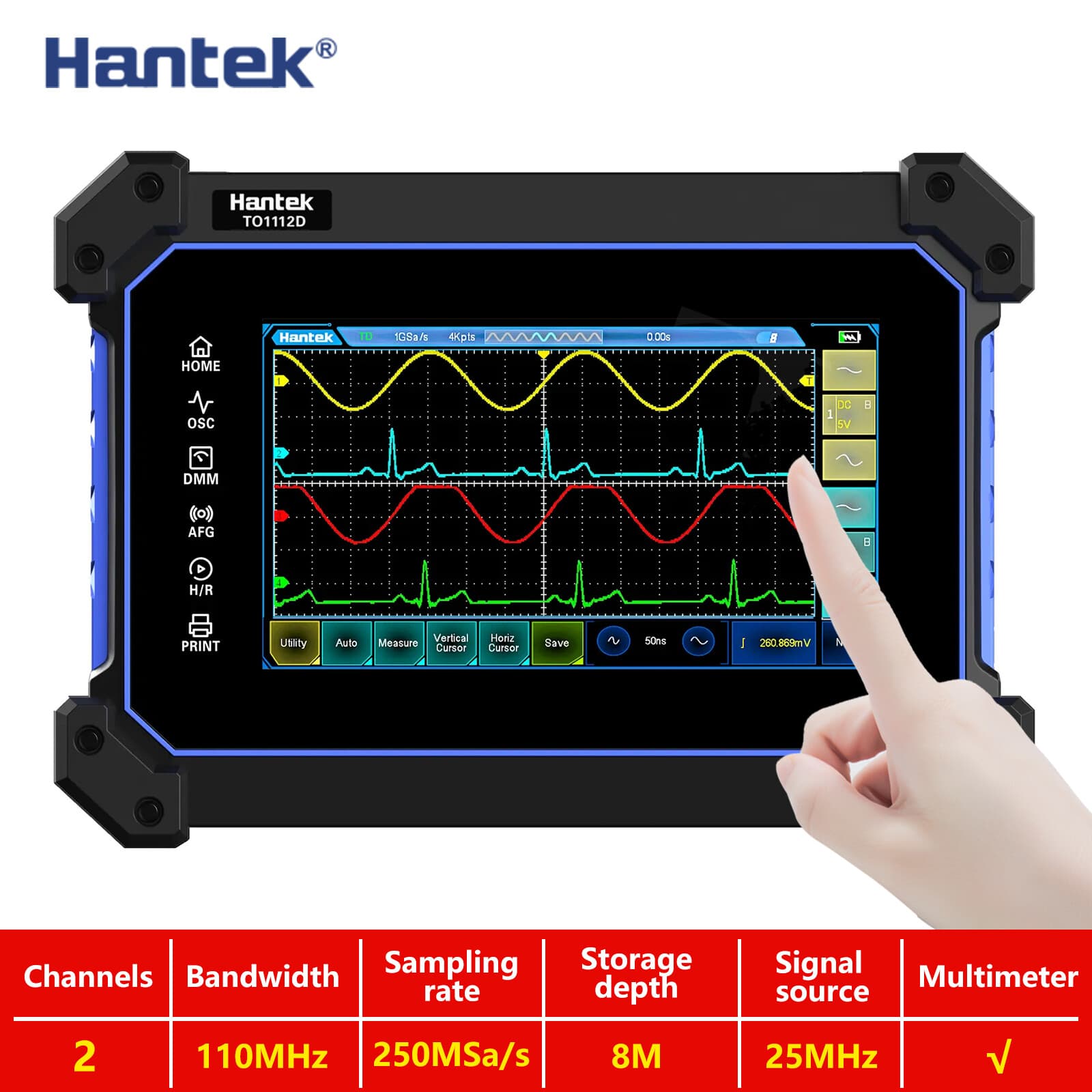 Hantek TO1112 Series Multi-functional Full Touch Screen Oscilloscope 110MHz 2CH
