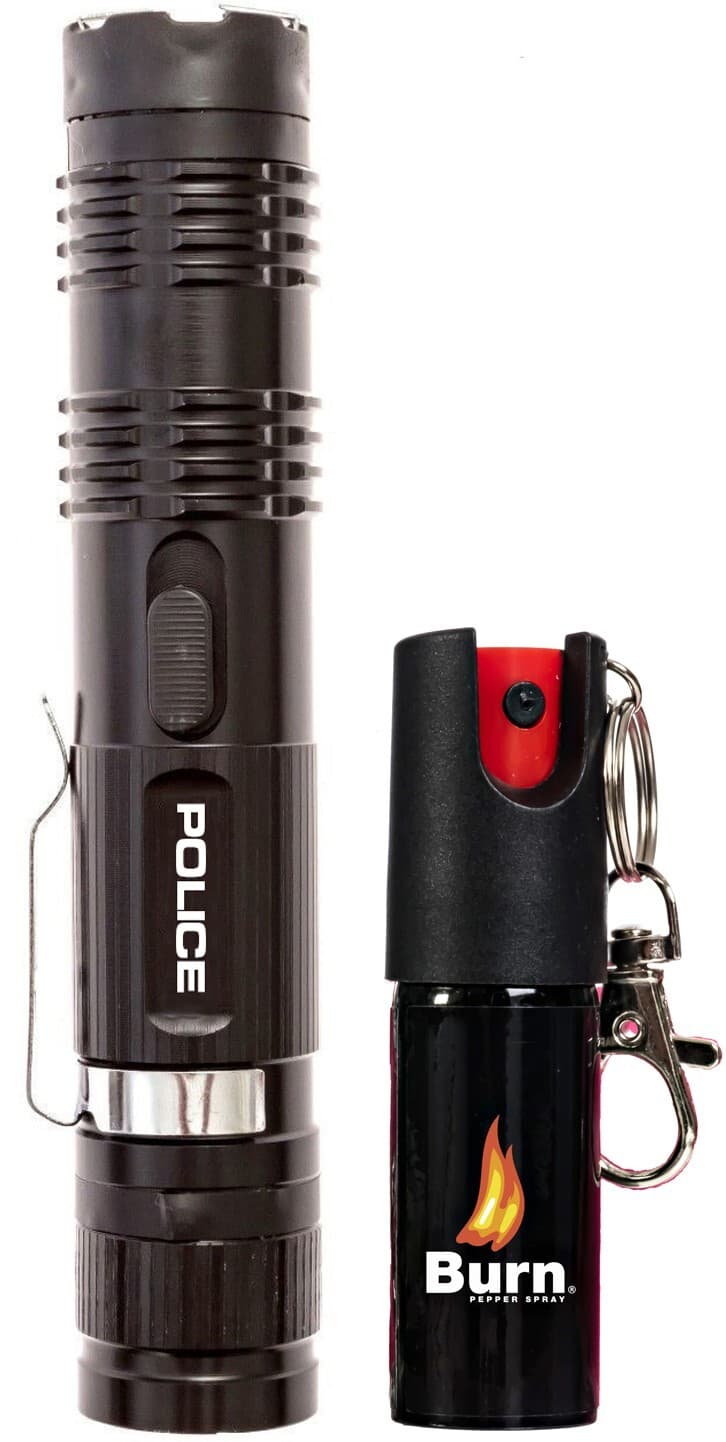 POLICE Stun Gun Burn Pepper Spray Combo for Self Defense M12 Black