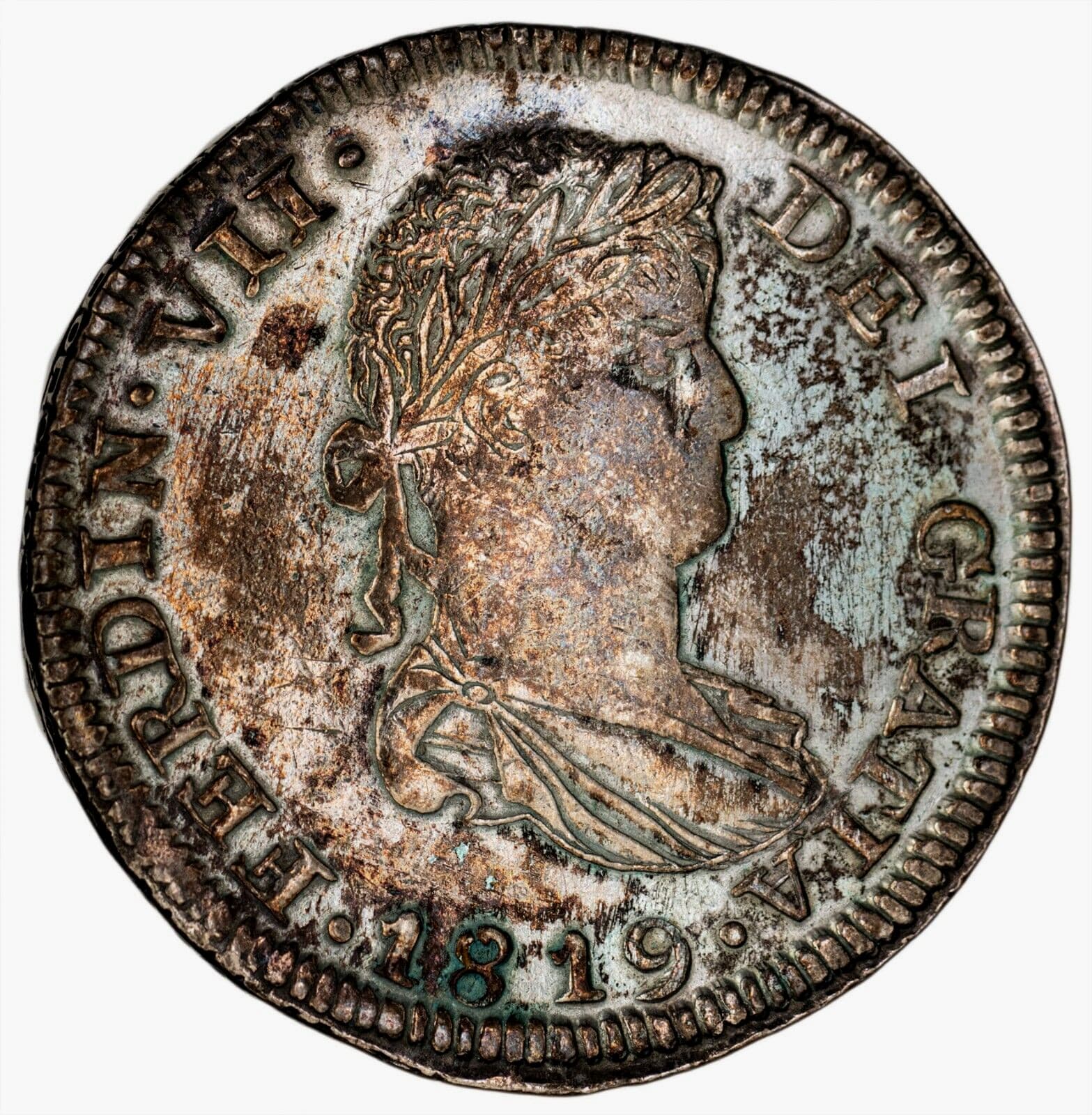 Mexico. Ferdinand VII 1819 Zs AG 8 Reales, 26.79 gr., 39.81 mm Cleaned KM-111.