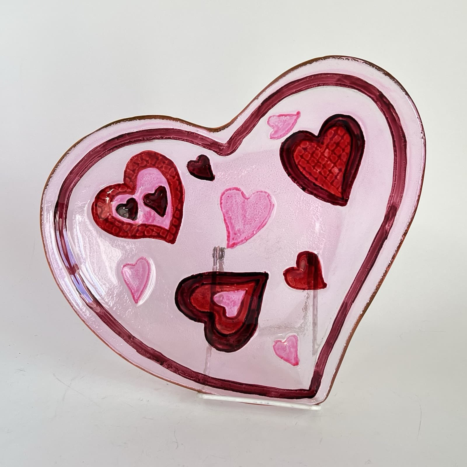 Valentine Clear Glass Heart Shaped Plate With Hearts Love Anniversary Gift 11 In