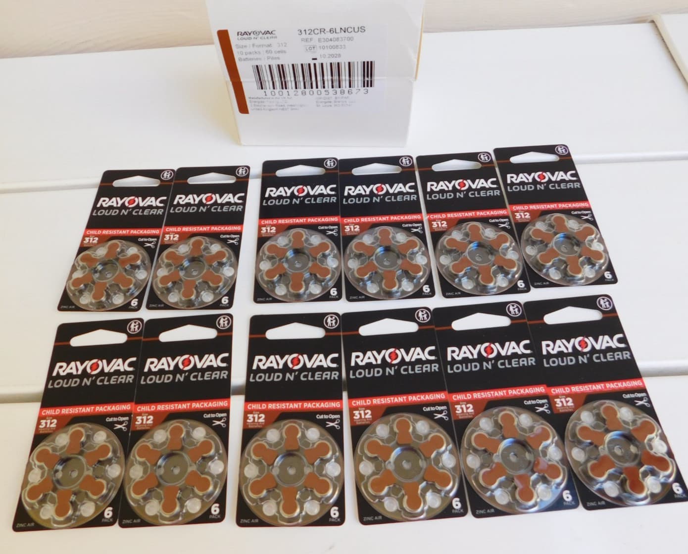 72 Rayovac 312 Hearing Aid Batteries Loud n Clear (12qty 6-pks) NEW Exp 10/2028