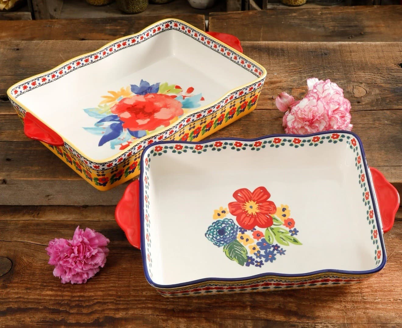 Pioneer Woman Fiona Floral Bakeware Rectangular 4.4 And 3.3 Qt Set New