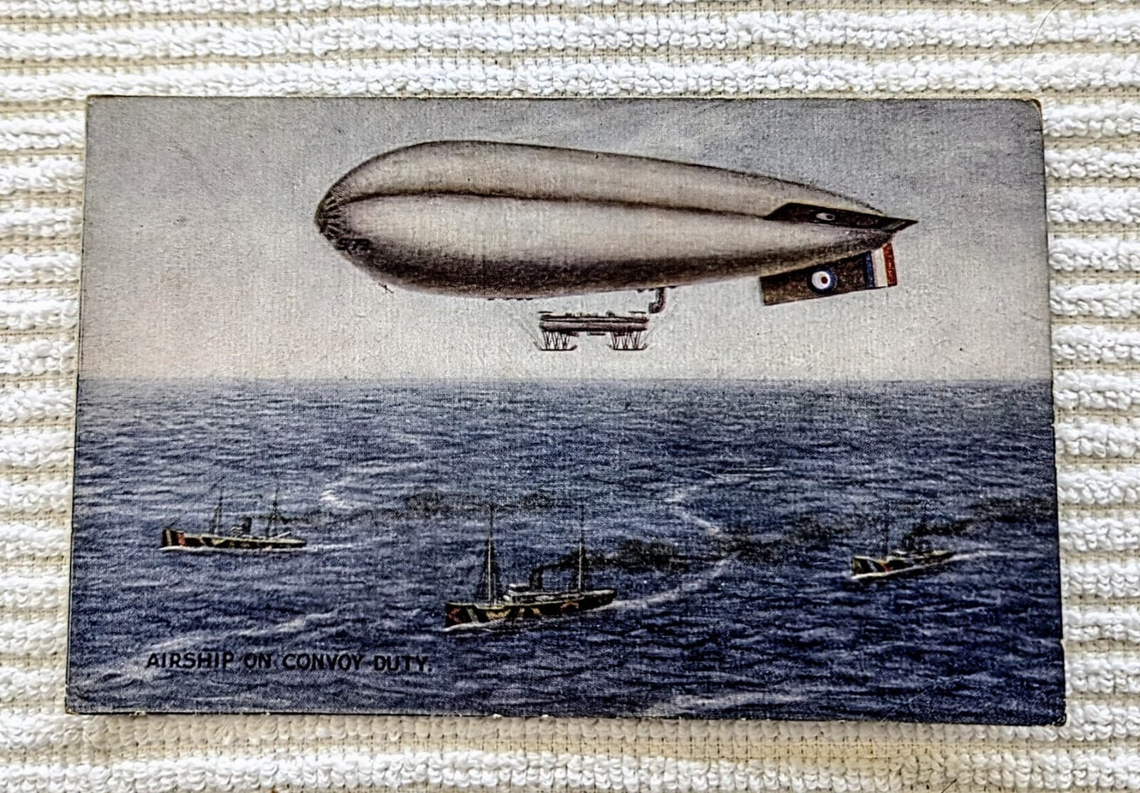 WW 1 “Airship on Convoy Duty” War Bond Campaign Postcard Zeppelin Blimp.
