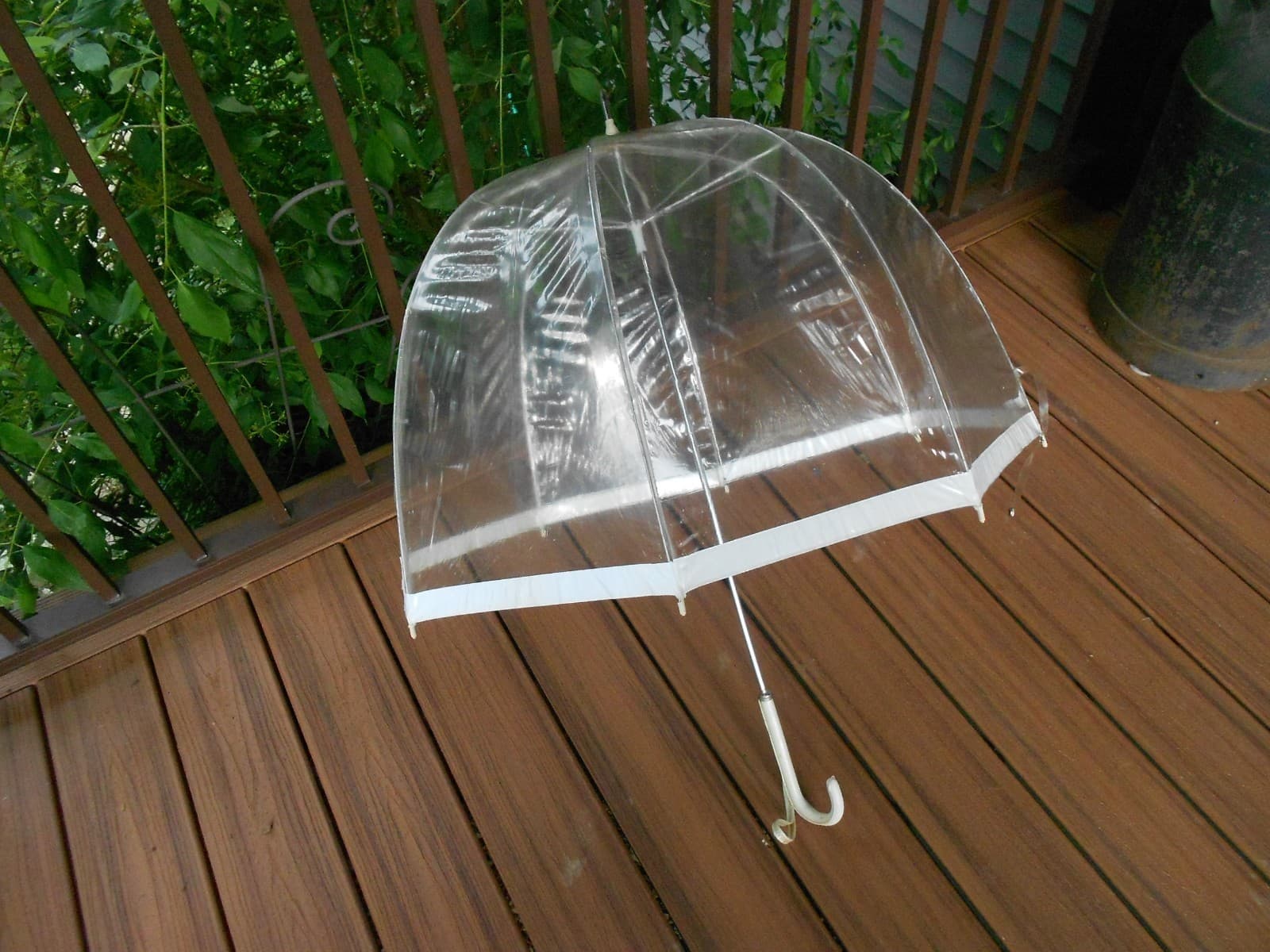 Vintage Clear and White Bubble Dome Umbrella MCM 1960's or 70's Hong Kong
