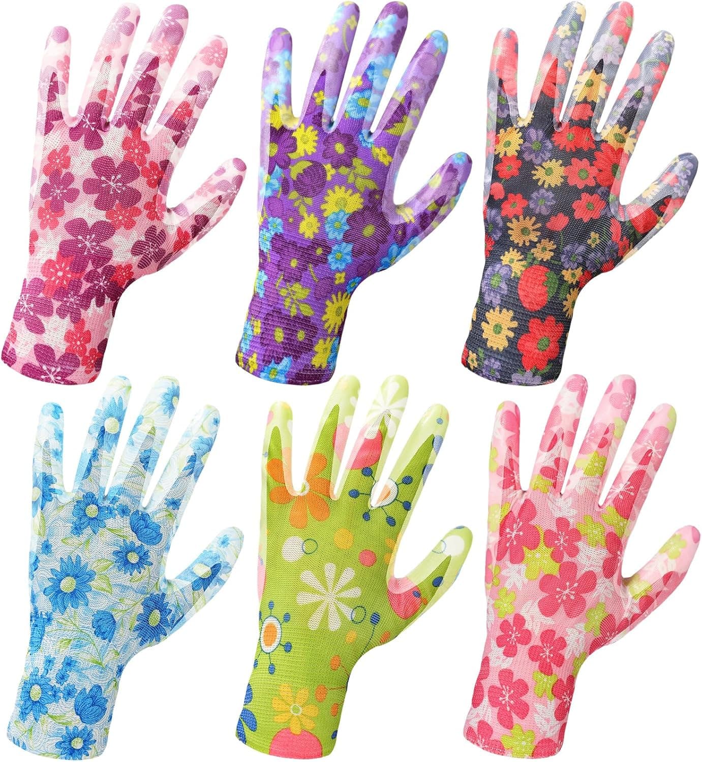 6 Pairs Gardening Gloves for Women - Breathable Rubber Coated Garden Gloves, Mul