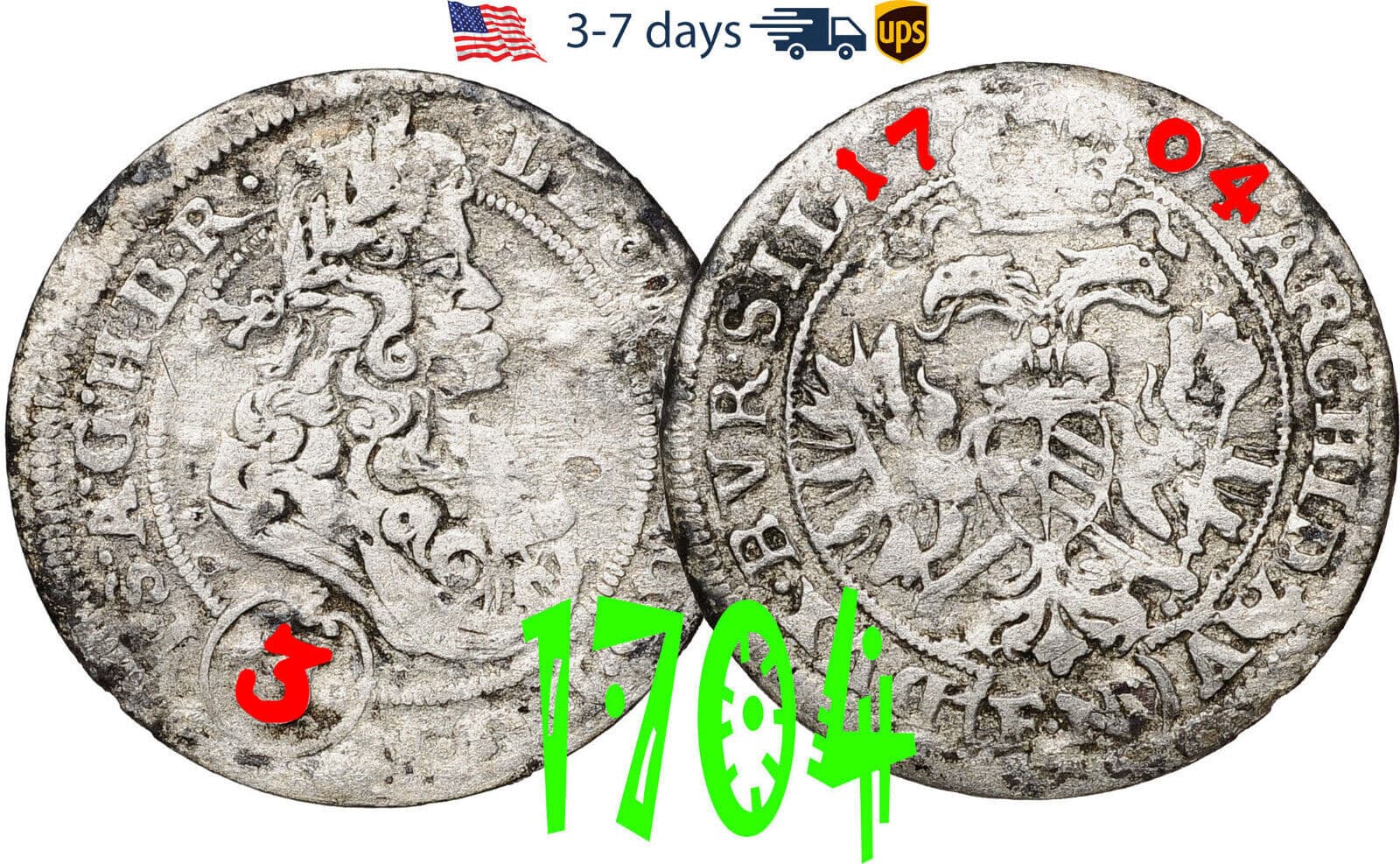 Austria 3 Kreuzer 1704 Habsburg Leopold I, Silver Coin Authentic #19241