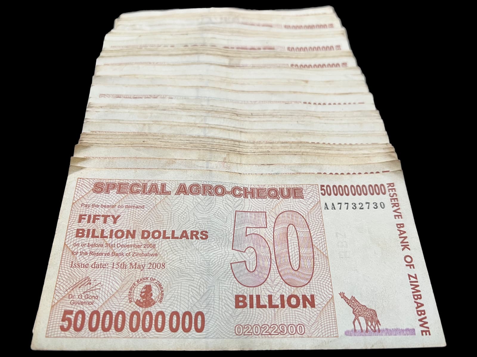100x Zimbabwe 50 Billion Dollar Special Agro Cheque Bill Banknote - 5 Trillion