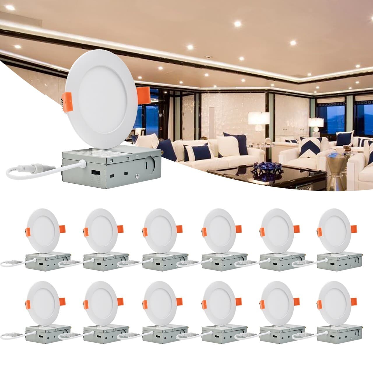 12 Pack 6 Inch 13W 5CCT LED Ceiling Lights Downlights Dimmable with Junction Box