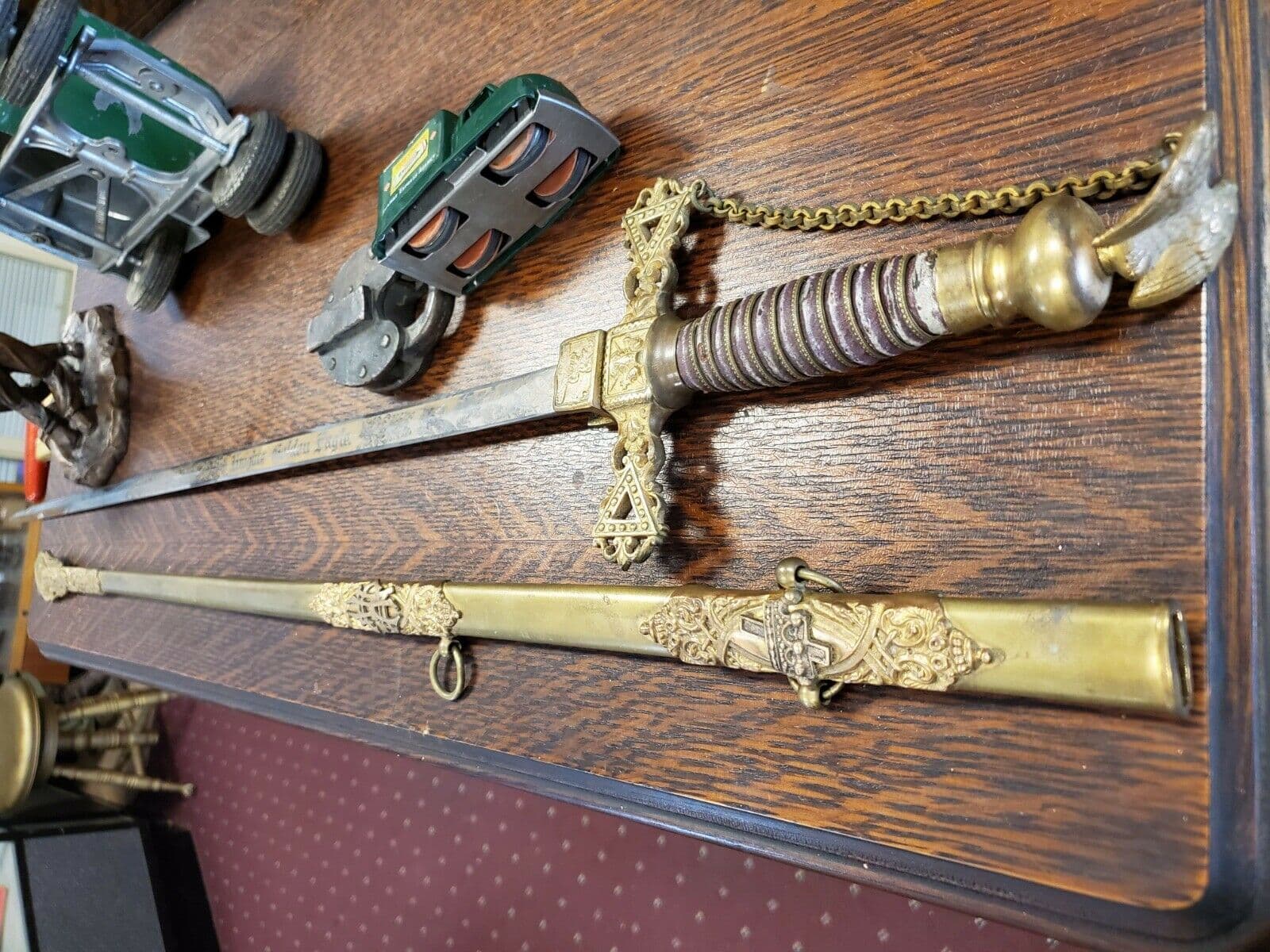 Antique Dress Sword Fraterna Knights of the Golden Eagle Gold Inlay Fancy Etched