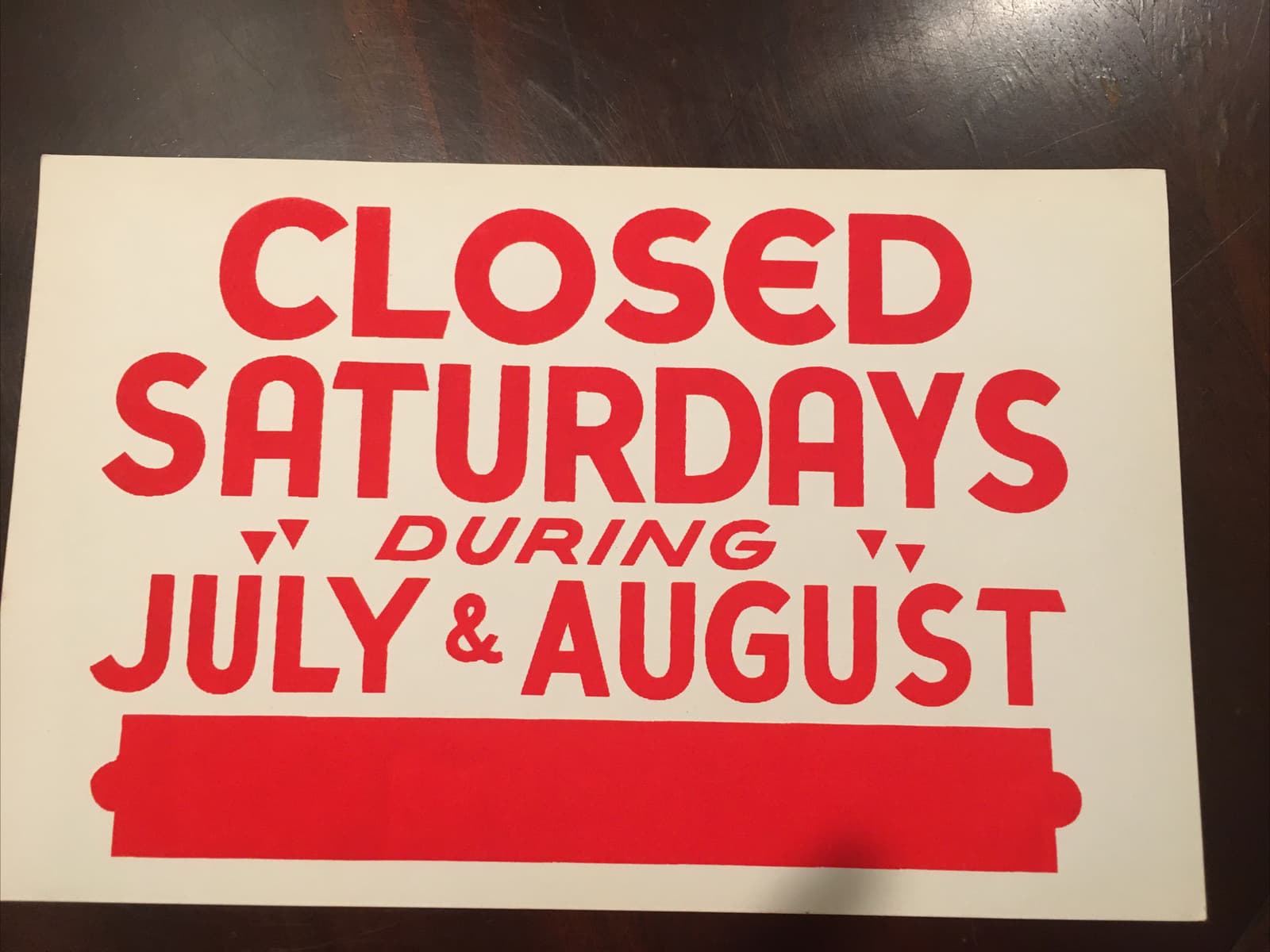 Vintage 60s Pink Screen Print Store Paper Sign 7x11 CLOSED SATURDAYS JULY AUGUST