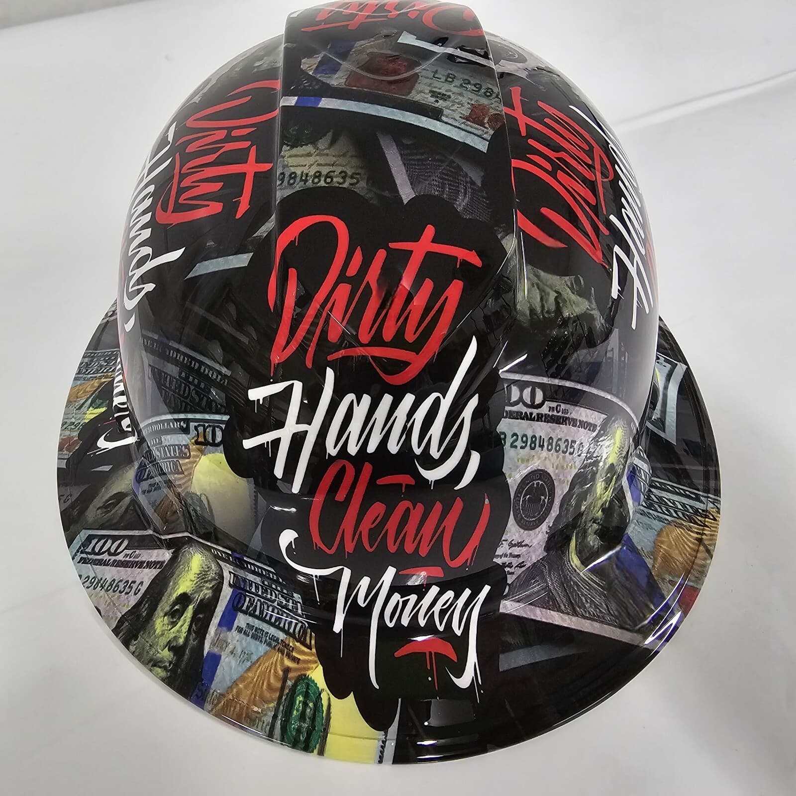 full brim hard hat custom hydro dipped IN DIRTY HANDS CLEAN MONEY NEW