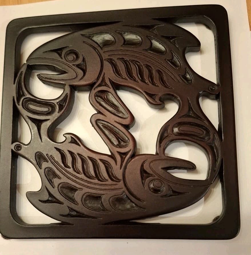 BOMA Small Trivet 2 Salmon Brown Recycled Glass Canada Unused