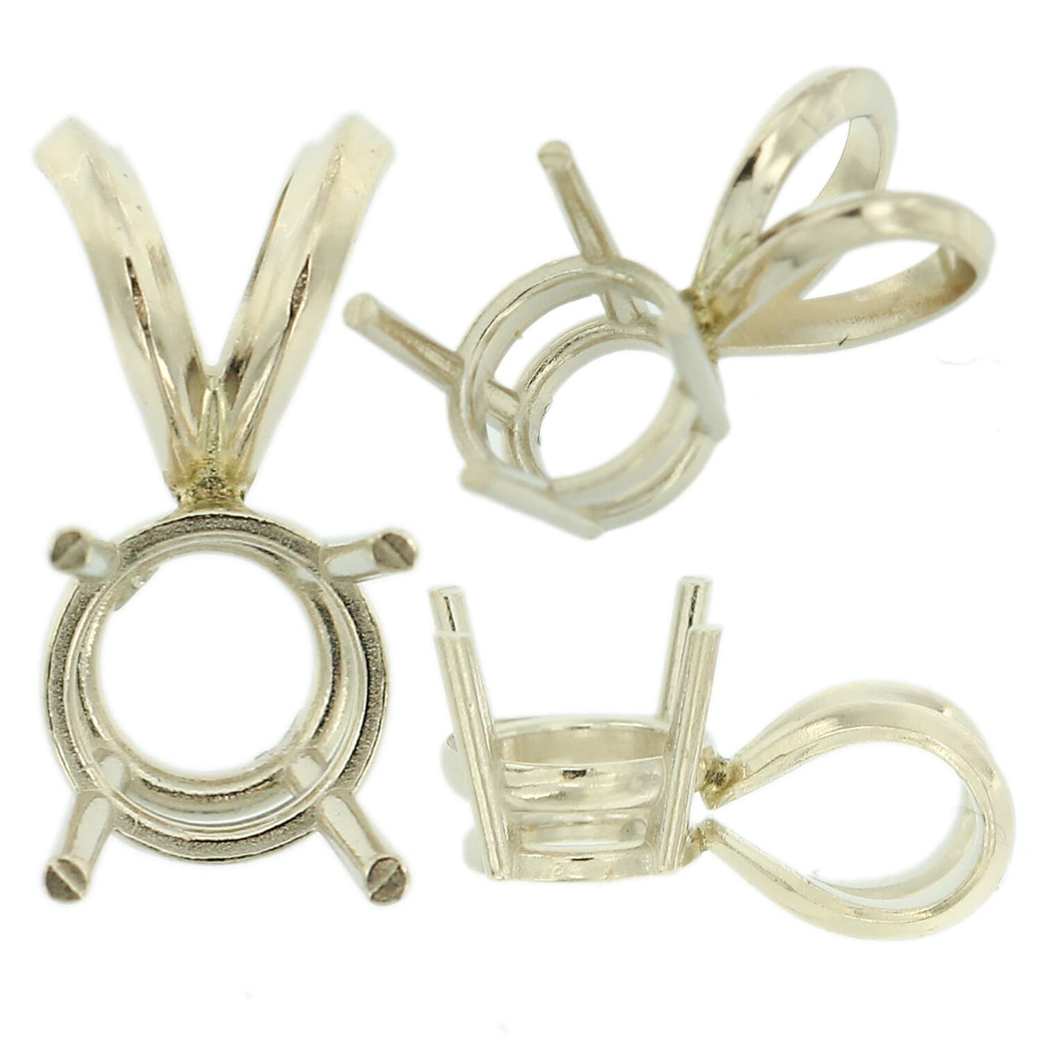 14K White Gold Round Pendant Setting Rabbit Ear Bail Mounting 0.05ct - 5.00ct