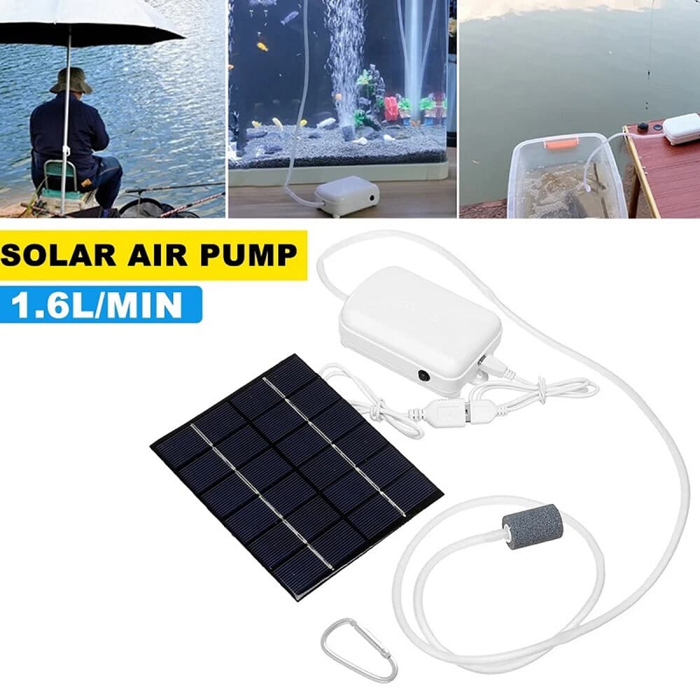 Solar Air Pump Powered Oxygenator Portable Oxygen Water Aerator Fish Tank Pond