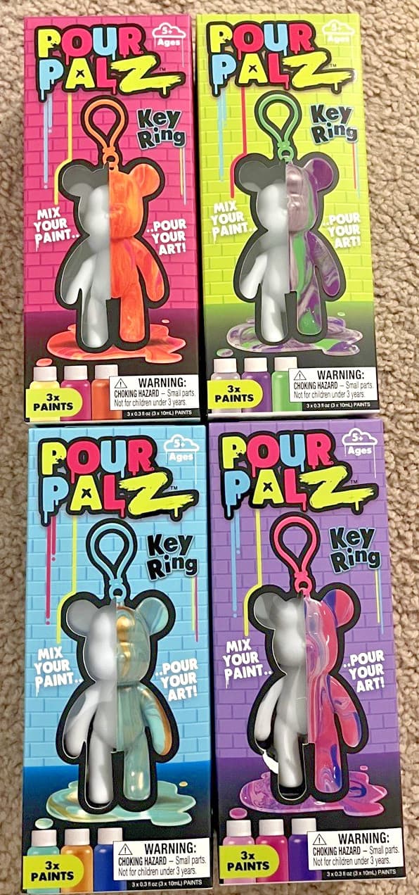 POUR PALZ KEY RING KITS 4x BRAND NEW IN HAND COLORS Pink Purple Green Blue DIY
