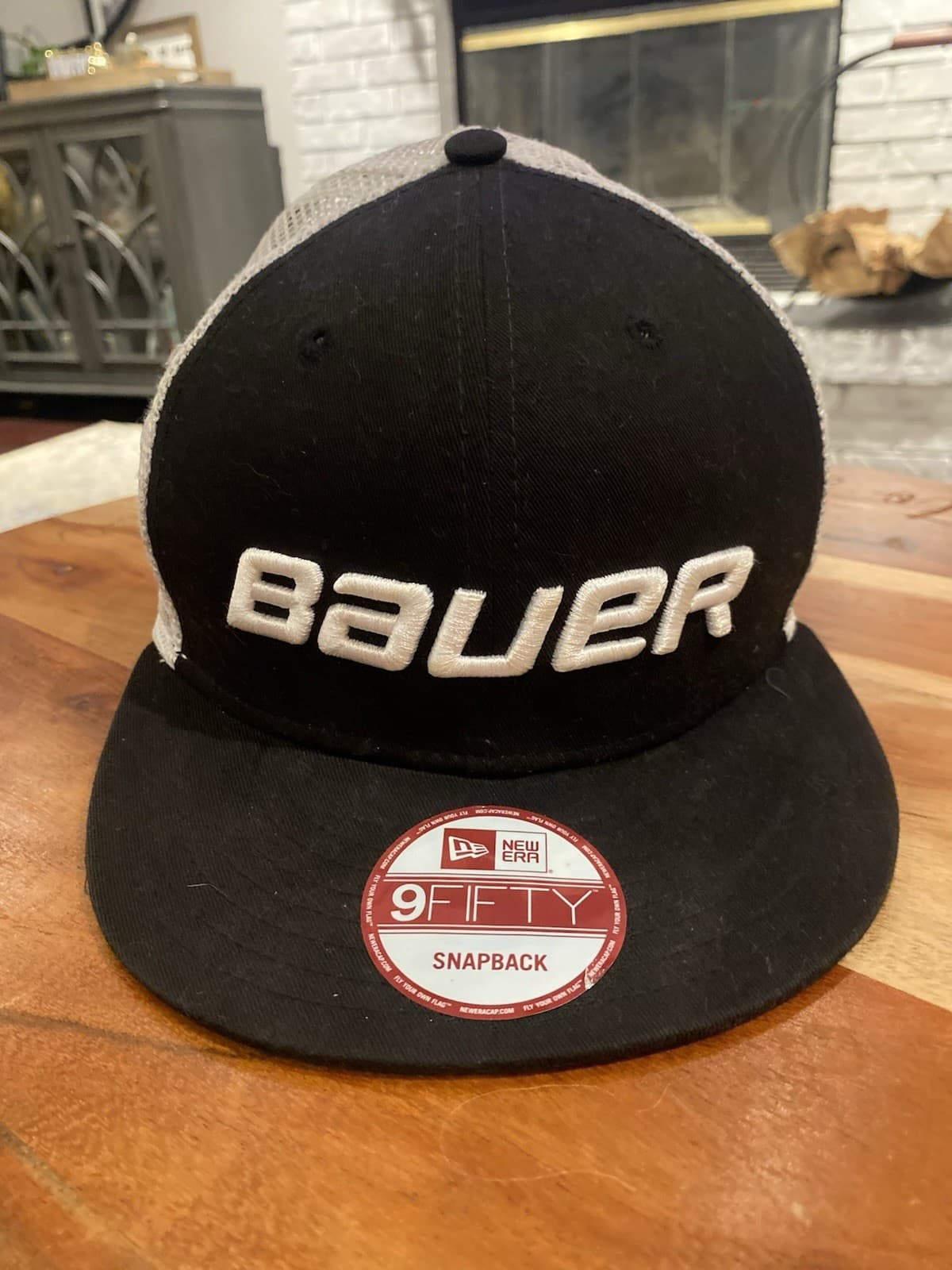 Bauer New Era 9FIFTY Snapback Hat – Black & White Mesh Hockey Cap
