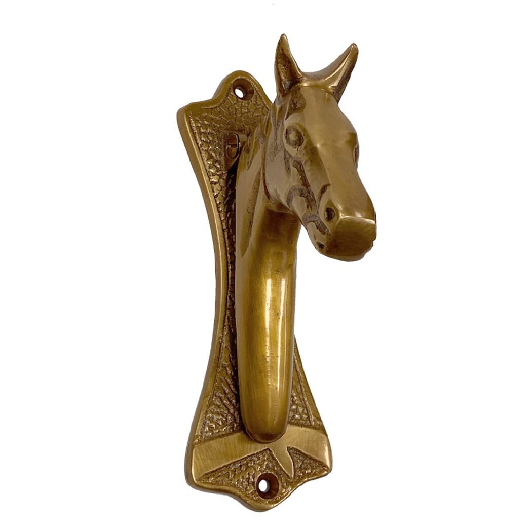 6" Antiqued Brass Horse Head Door Knocker - Antique Reproduction