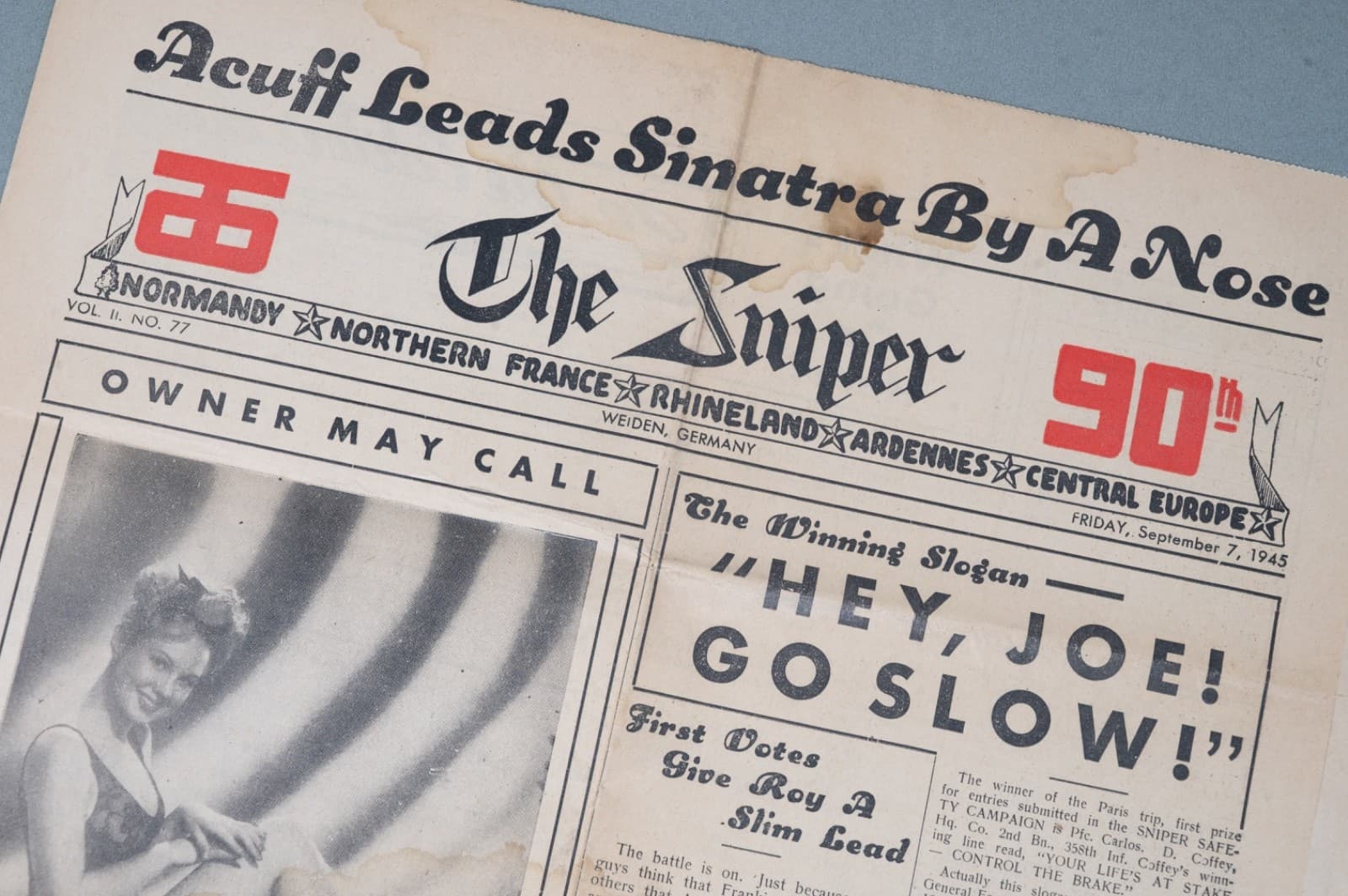 RARE WWII "THE SNIPER" 90th Infantry Division Newspaper Original 1945