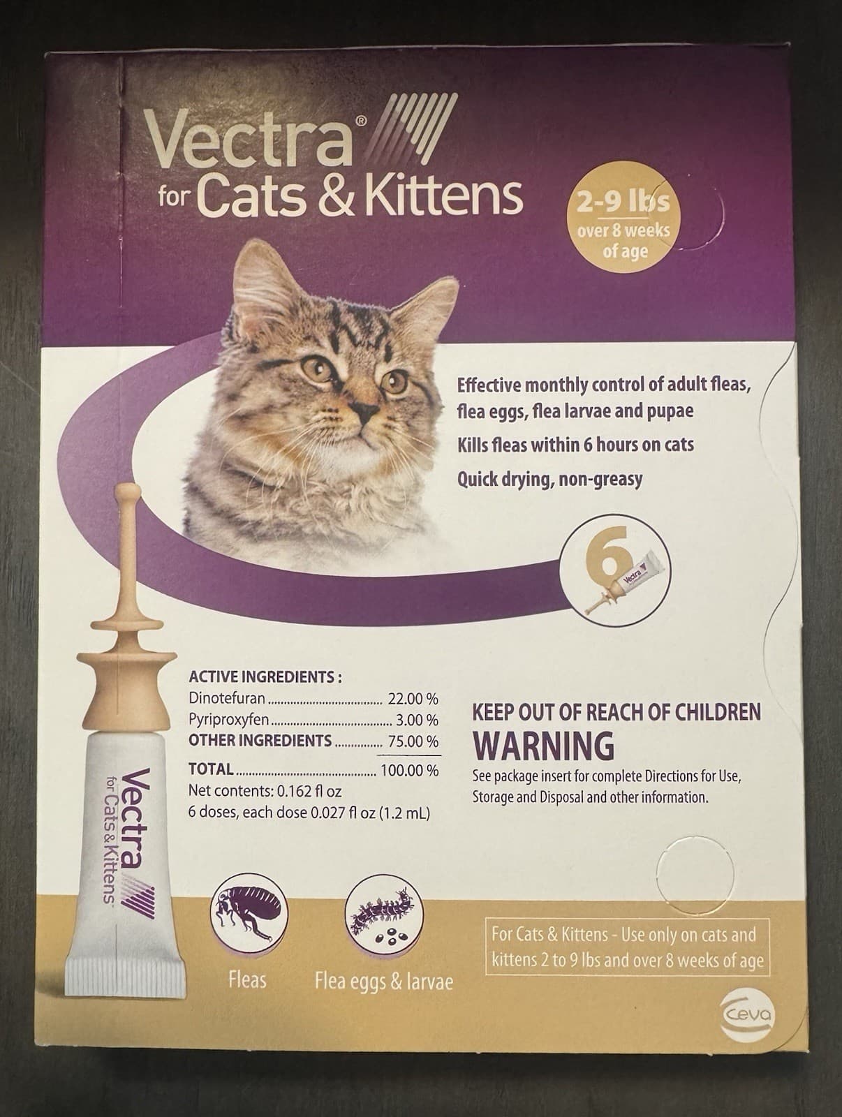 Vectra Flea Treatment for Cats & Kittens 2-9 lbs 6 Month Supply