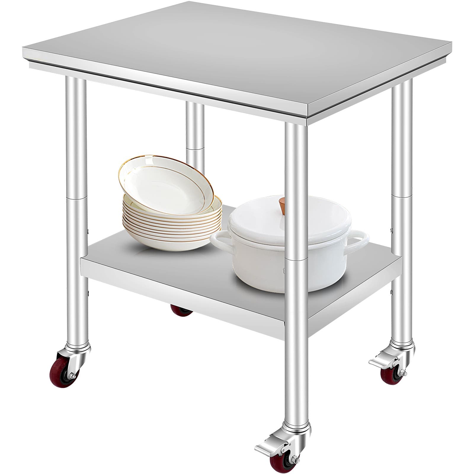Uimoso Rolling Stainless Steel Work Table 30"x24" Cart + Casters Undershelf