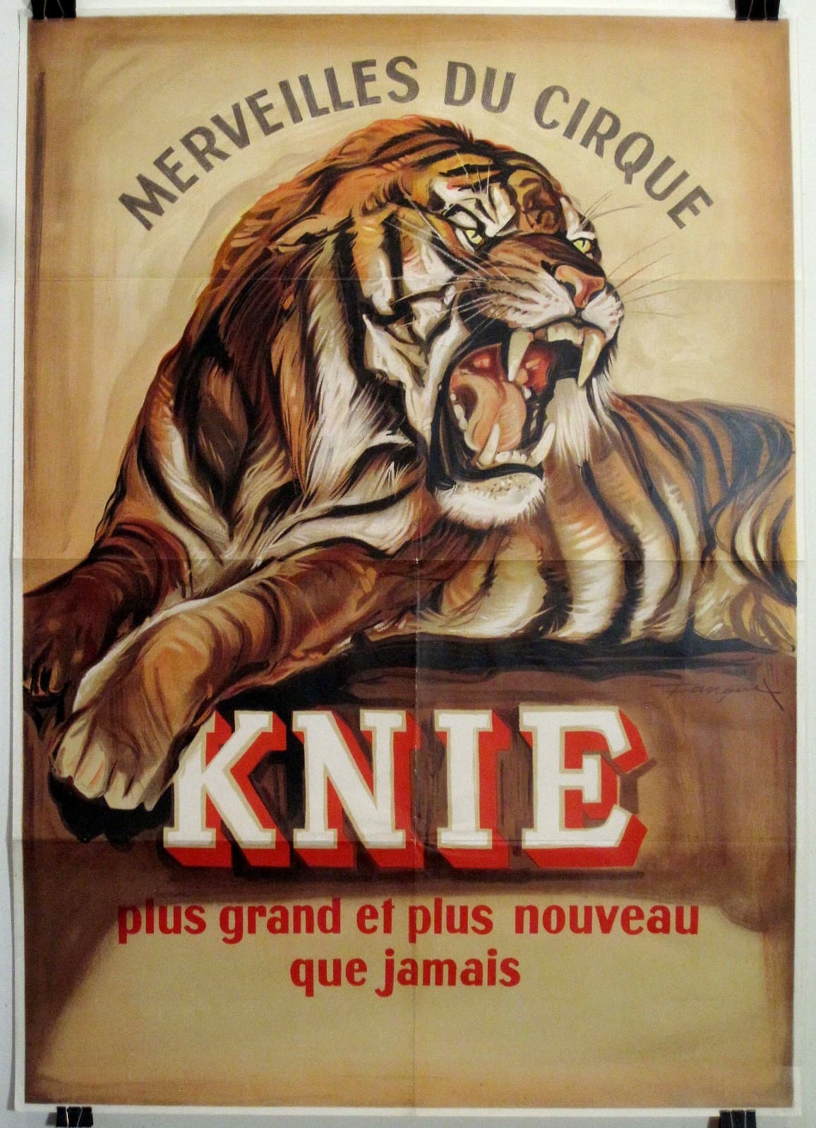 Vintage 1950s KNIE CIRCUS Switzerland 50x36 Stone-Litho TIGER Poster FREE SHIP