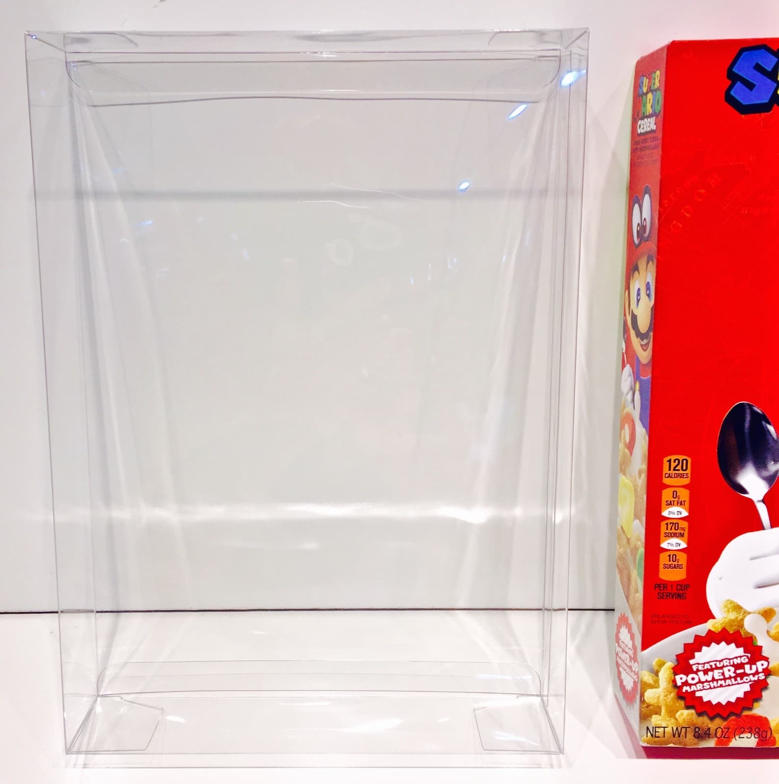 1 Box Protector For 8.4oz Super Mario Cereal Boxes Only! Clear Nintendo Amiibo