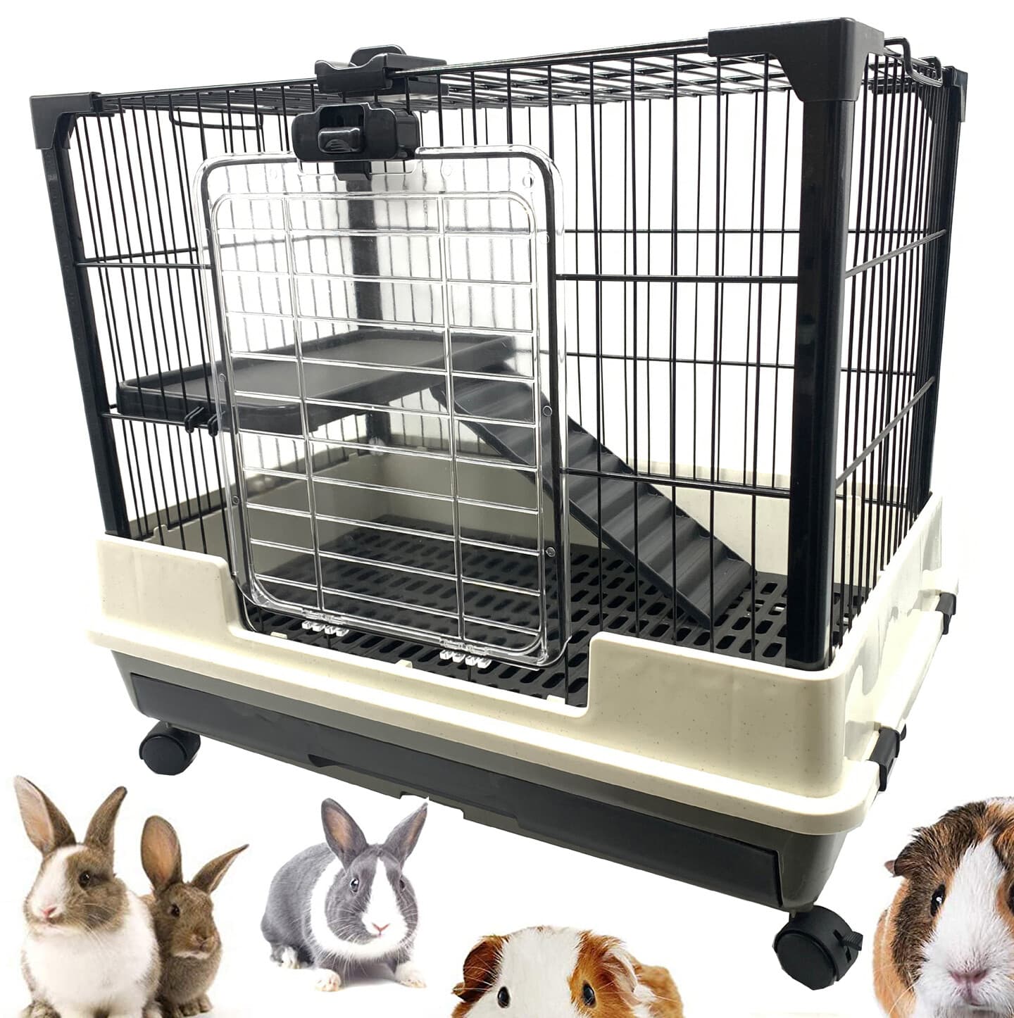 Indoor 2-Floors Guinea Pig Rabbit Bunny Ferret Kitten Rolling Cage Hutch House