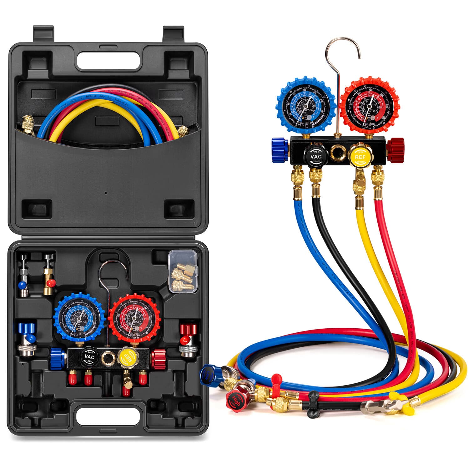 AC Manifold Gauge Set 4 Way For R134a R410a R22 R32 Refrigerat with 5ft Hoses