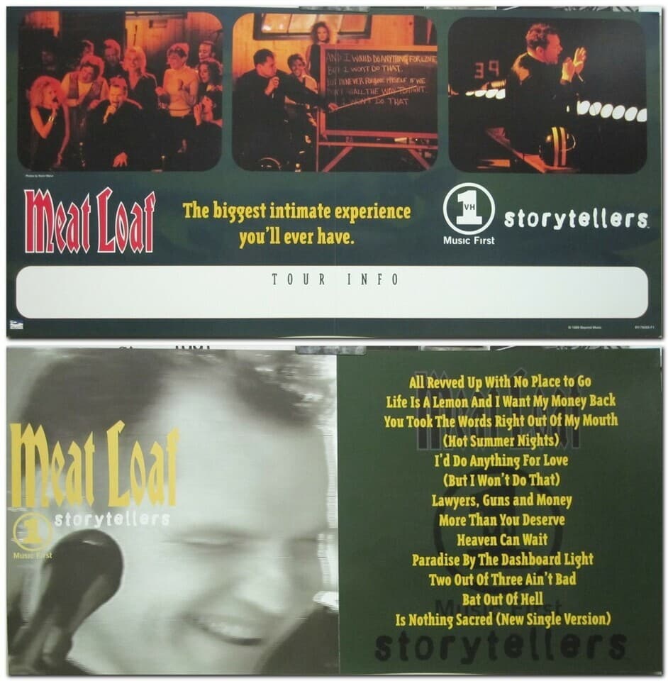 Meat Loaf 1999 VH1 Storytellers 2 sided promo poster Flawless New Old Stock
