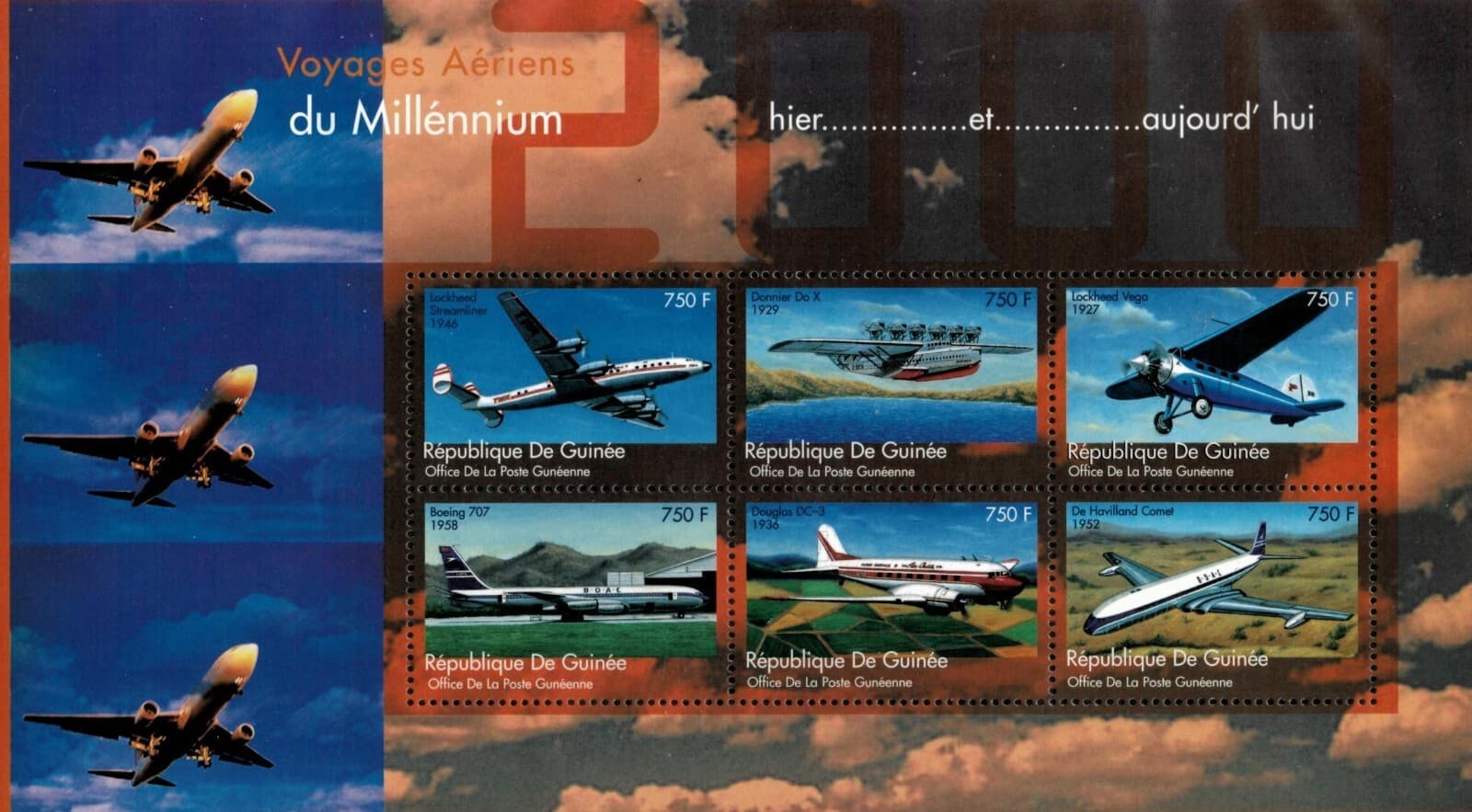 Guinea 2002 - Airplanes - Sheet of 6 Stamps - Scott #2079 - MNH