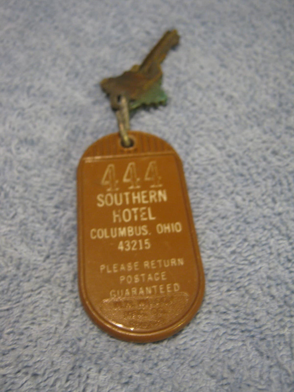 Vintage Hotel Room Key # 444 SOUTHERN HOTEL COLUMBUS OHIO 43215