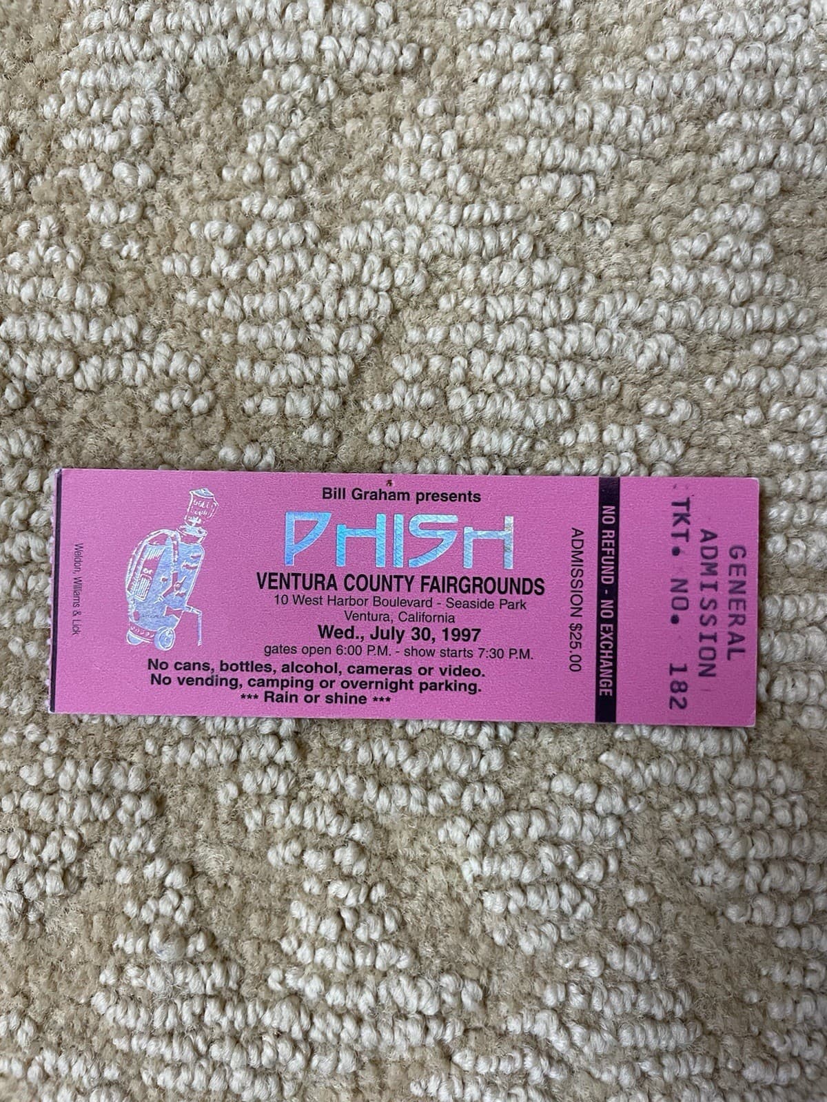 1997 Phish Jim Pollock PTBM Ticket Stub 7/30/1997 Ventura County Fairgrounds CA