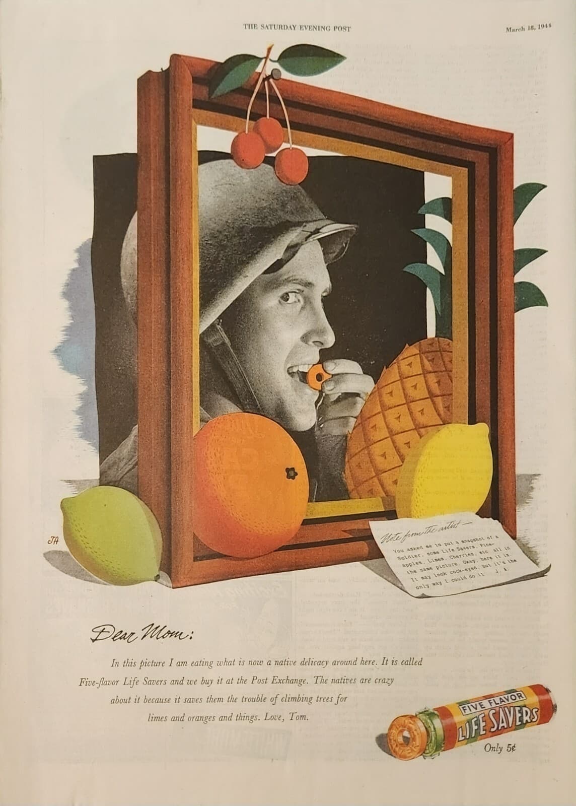 1947 Life Savers Five Flavors Candy Vintage Ad Dear Mom