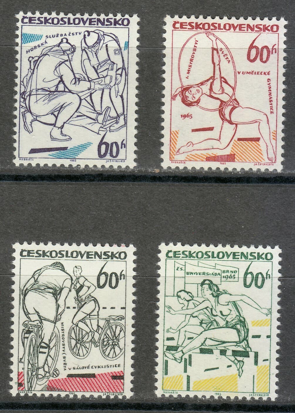 Czechoslovakia 1965 MNH Mi 1504-1507 Sc 1278-1281 Sports Bicycling,Gymnastics **