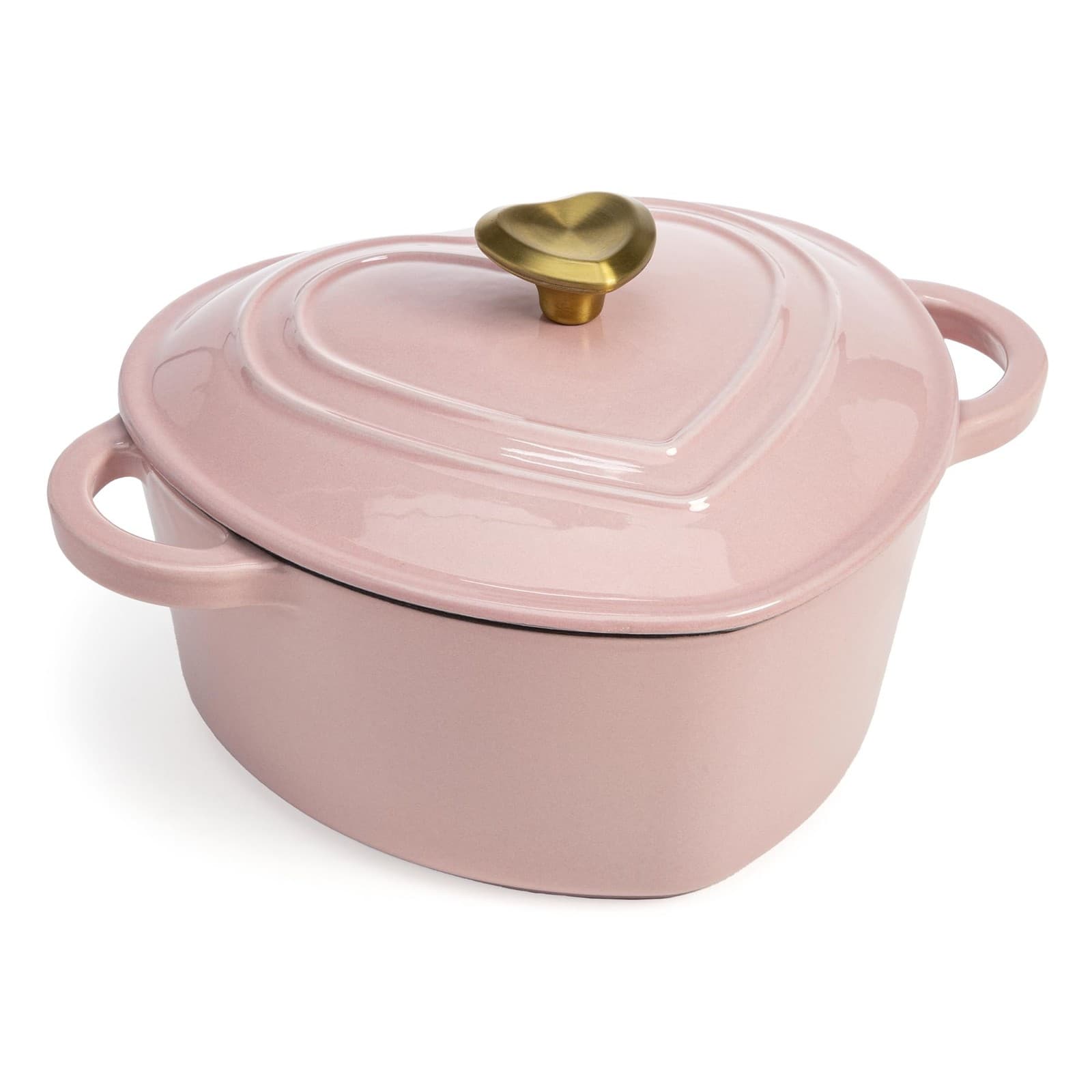 Enameled Cast Iron Dutch Oven Heart-Shaped Pot with Lid, Dual Handles, Works ...