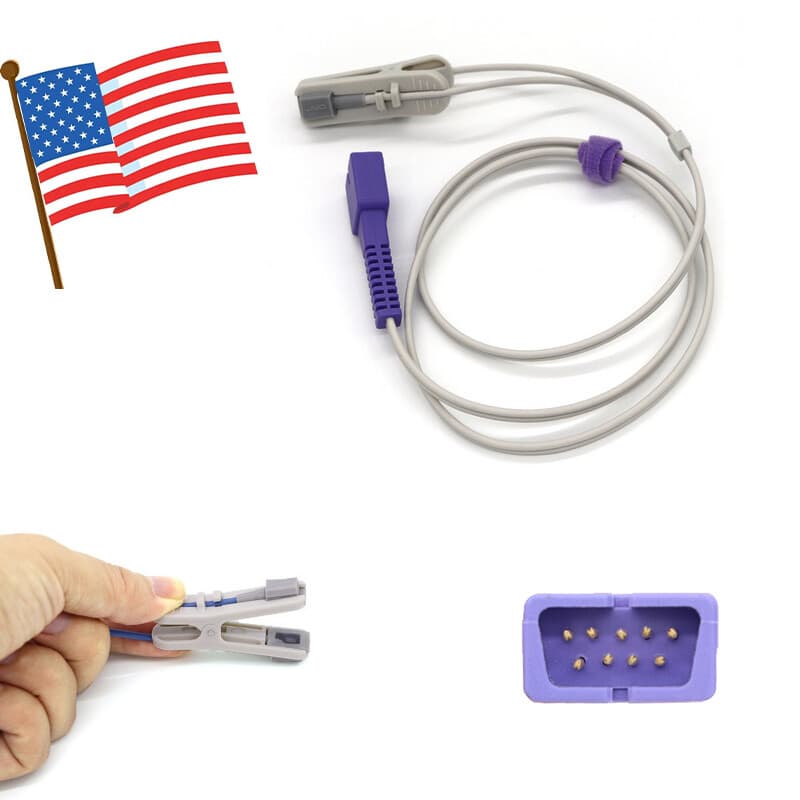 【US】Fit For Nellcor Oximax Adult Ear Clip Spo2 Sensor Probe Pulse Oximeter DB9P