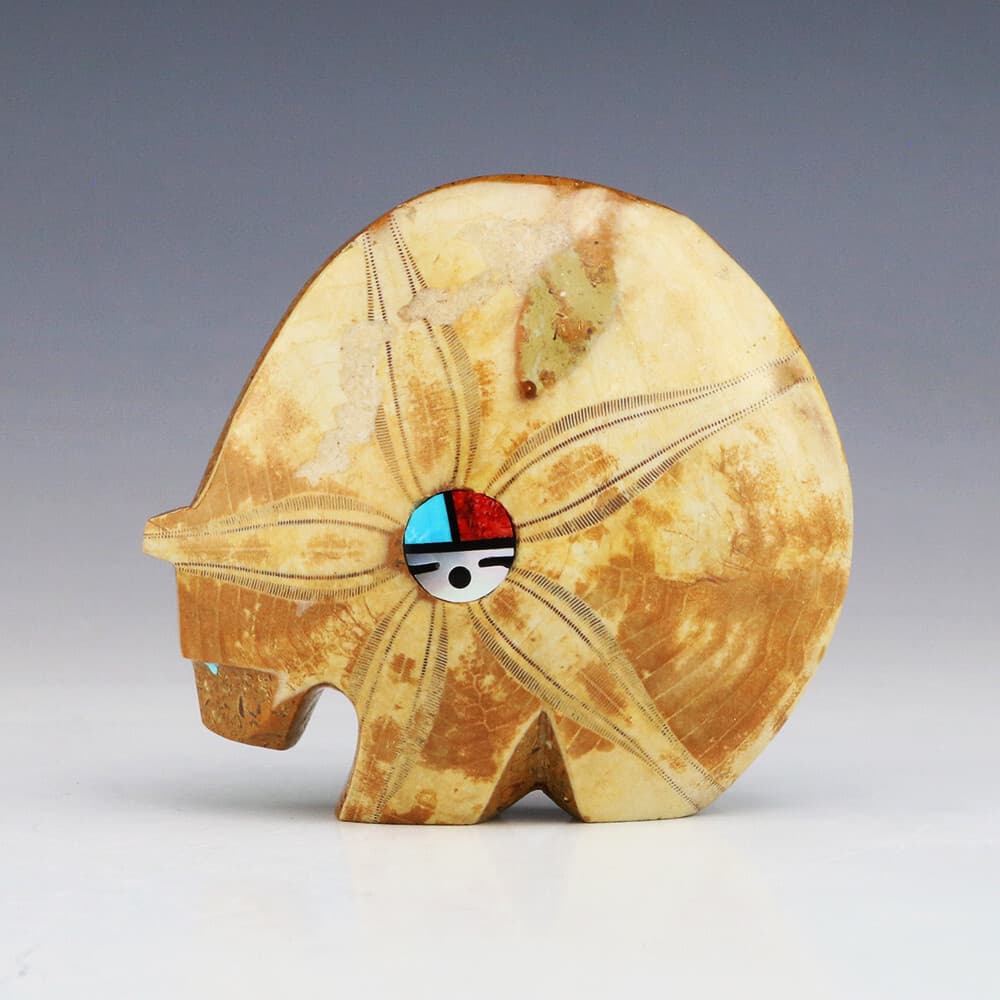 NATIVE AMERICAN ZUNI MADAGASCAR SEA URCHIN FOSSIL BEAR FETISH KENRIC LAIWAKETE