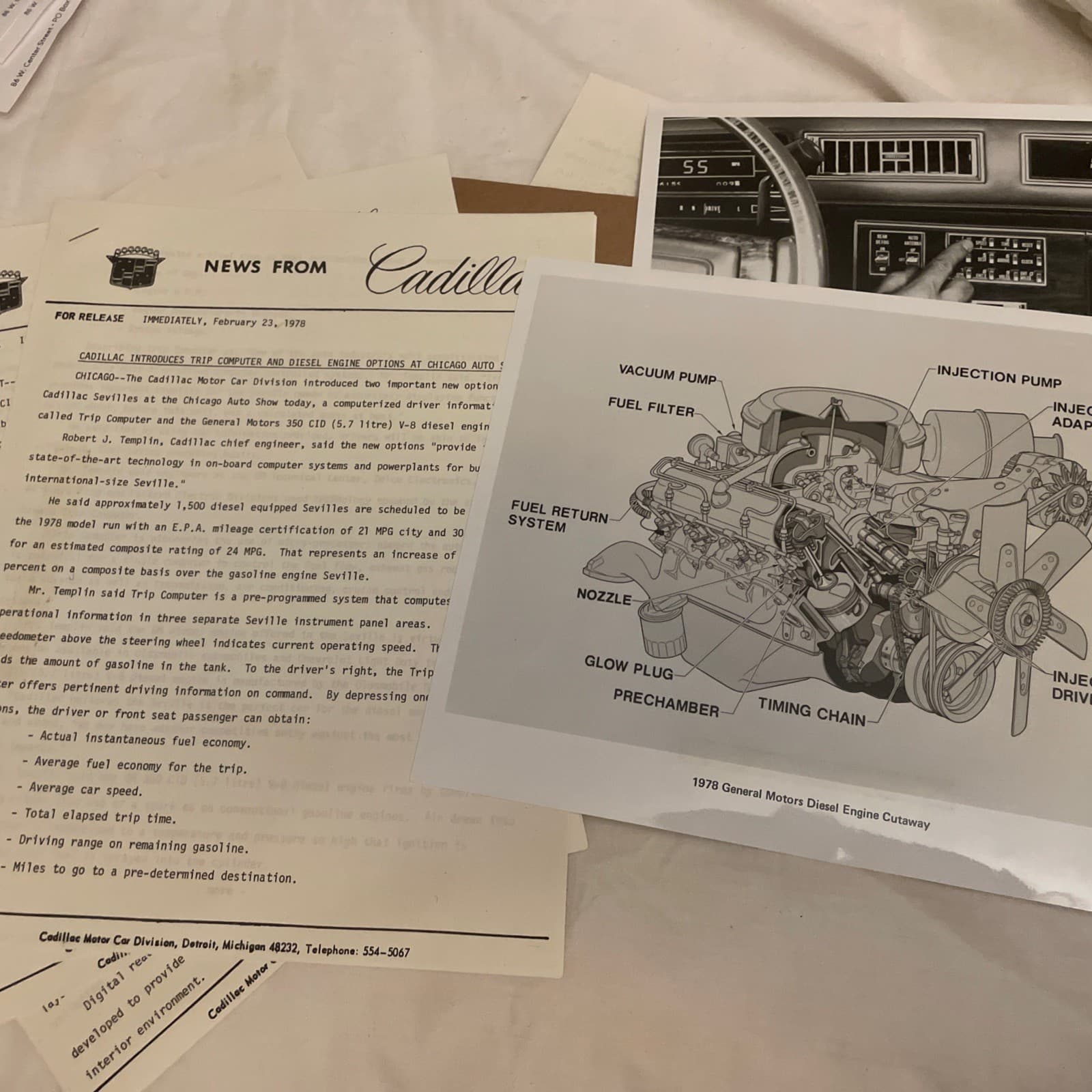 NOS 1978 Cadillac Chicago Auto Show Press Release New Diesel V-8 Engine Seville