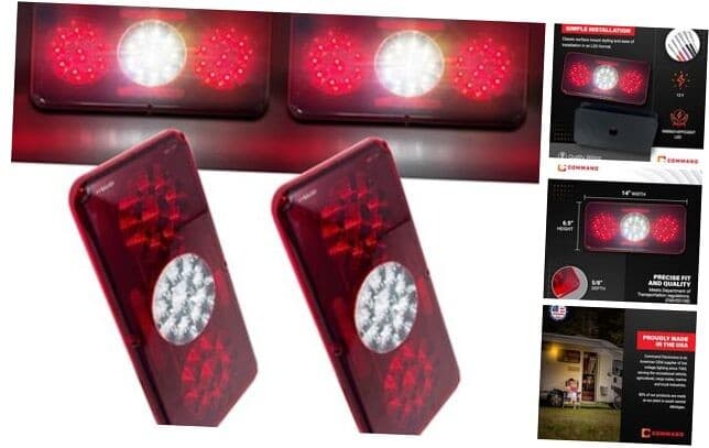 12V LED RV & Trailer Sealed Triple Tail Light – Surface Mount – 2-Pack (Aftermar