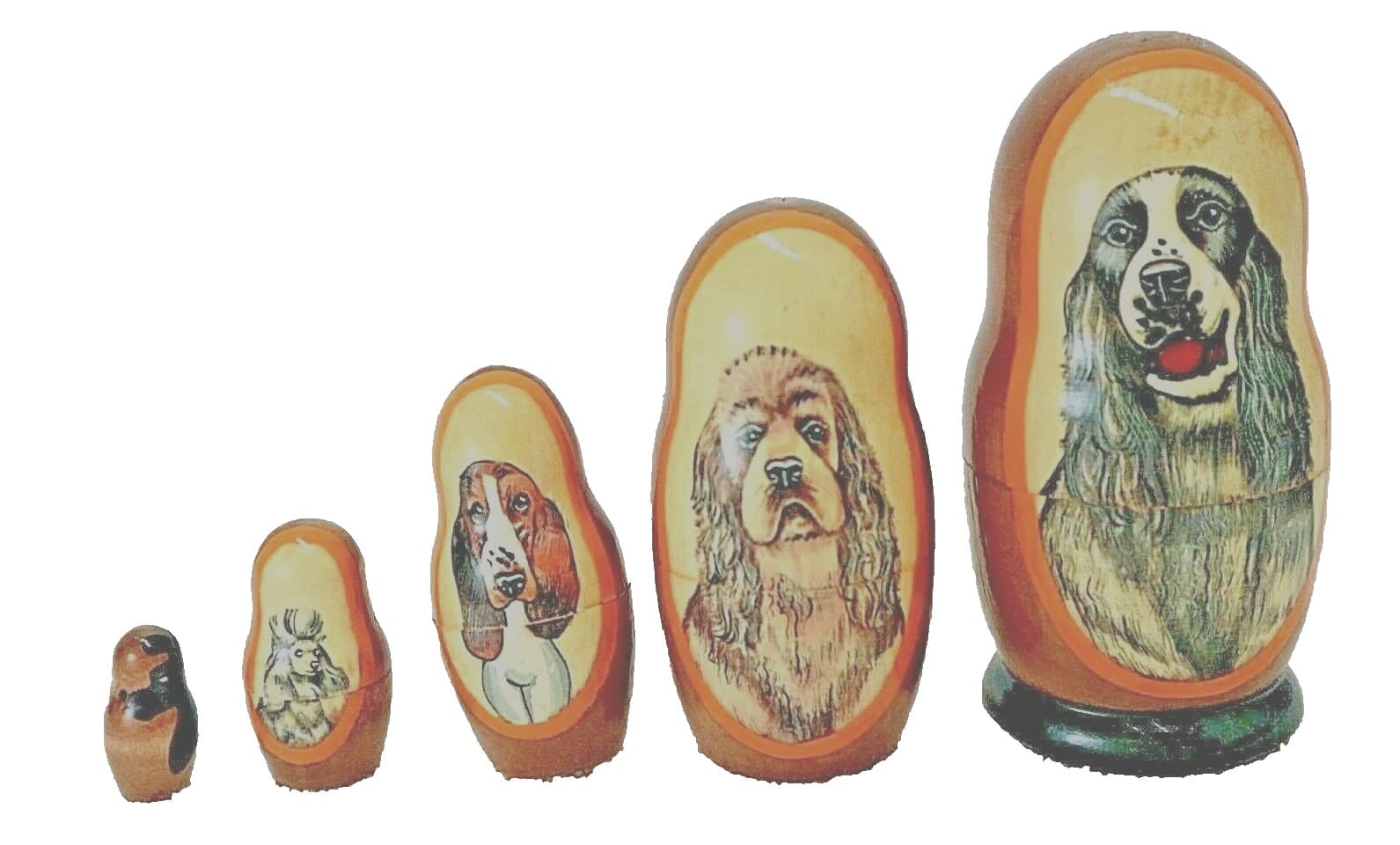 Matryoshka Wood Nesting Dolls Depicting Different dogs Collectible Hand Painted