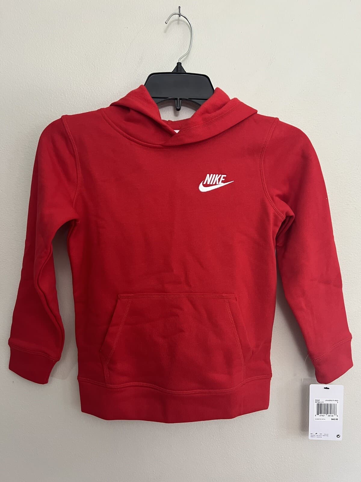 Nike Youth Club Fleece Pullover Hoodie Kids Size 7 University Red 86F322-U10 NWT
