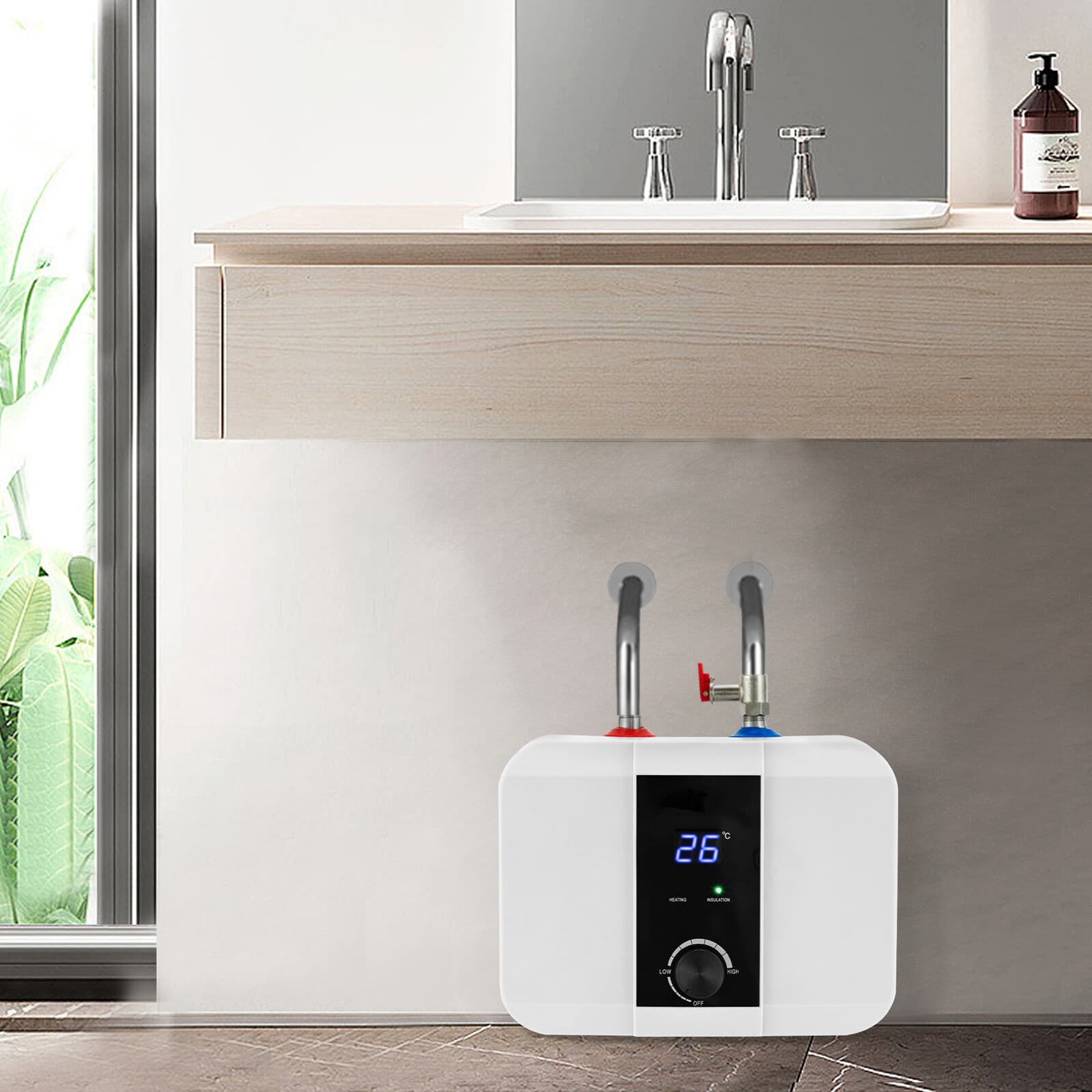 6L Electric Mini Tank Water Heater, 1500W Under Sink Hot Water Solution