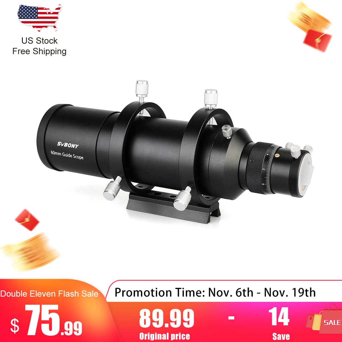 SVBONY SV106 60mm Guide Scope Finder Scope with Helical Focuser F4 For Telescope