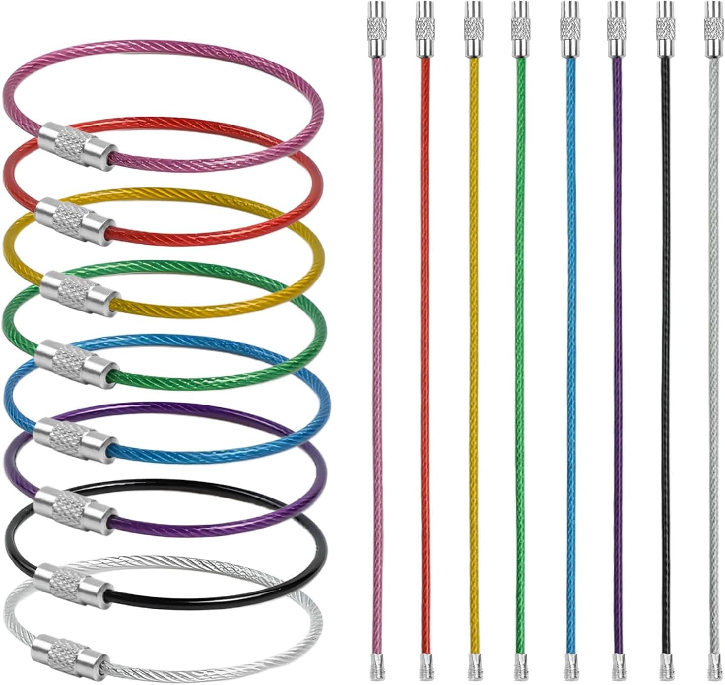 16Pcs Wire Keychain Cable 6 Inch Stainless Steel Large Key Rings 2mm Key Chains
